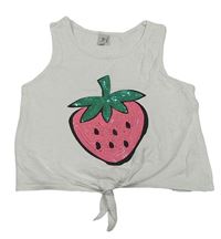 Bílý crop top s jahodou z flitrů Tu