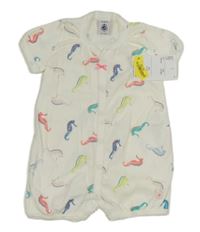 Bílý bavlněný kraťasový overal s mořskými koníky Petit Bateau