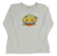 Bílé triko s obrázkem z překlápěcích flitrů Emoji