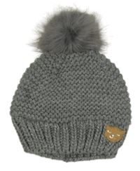 Šedá pletená podšitá čepice s kočkou 