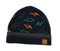 Tmavomodrá pletená čapica s dinosaurami F&F