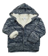 Tmavomodro-biely melírovaný prepínaci zateplený sveter s kapucňou C&A