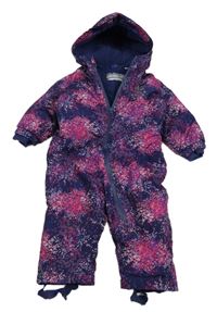 Tmavomodro-fialová vzorovaná šusťáková zimní kombinéza s kapucí Lupilu 