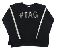 Černá mikina s 3D nápisem a proužky C&A