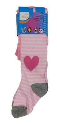 Nové - Růžovo-bílé pruhované punčocháče se srdíčky 