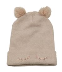 Světlerůžovo-zlatá pletená čepice s bambulkami H&M