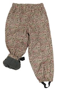 Pudrové nepromokavé podšité kalhoty s kytičkami Mikk-line