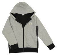 Šedo-černá propínací mikina s nápisem a kapucí DKNY