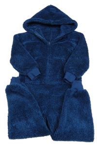 Tmavomodrá chlupatá kombinéza s kapucí Matalan