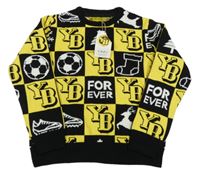 Nové - Čierno-žltý kockovaný sveter s loptami a písmenky