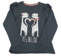 Tmavosivé tričko s mačkami a nařasenými rukávy Topolino