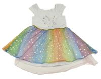 Bielo-duhové šaty s jednorožcom a tylovou sukní C&A