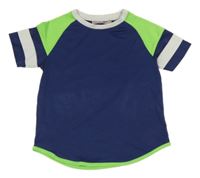 Tmavomodro-limetkovo-biele športové tričko s pruhmi Boboli