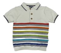 Bílé úpletové polo tričko s proužky Next