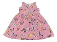 Ružové bavlnené šaty s motýly H&M