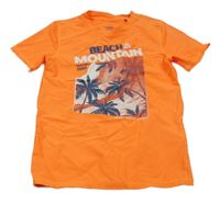 Neónově oranžové UV tričko s palmami Beach Mountain