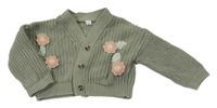 Khaki žebrovanýpropínací oversize sveter s kvietkami M&S