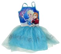Azurovo-zafírové šaty s Frozen a tylem Disney