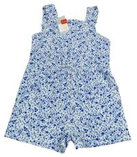 Bielo-světlemodro-zafírový kvietkovany vzorovaný letný overal PRIMARK