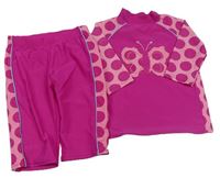 2Set - Fuchsiovo-pudrové UV tričko s motýlkom a puntíky + kraťasy TU