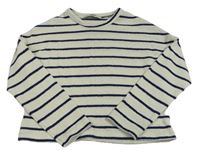 Bielo-tmavomodrý pruhovaný oversize crop sveter George