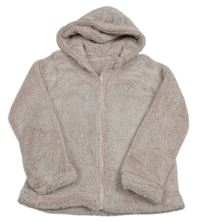 Světlerůžovo-bílá huňatá bunda s kapucí s oušky George
