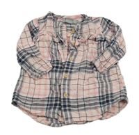 Svetloružová -ružovo-tmavomodré kockované prepínaci košeľové šaty s volánikmi PRIMARK