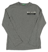 Tmavošedé melírované triko s nápisy Benetton