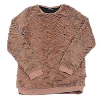 Starorůžovo-čierna kožušinová mikina PEPCO