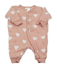 Pudrová zateplená kombinéza s bielými srdiečkami H&M