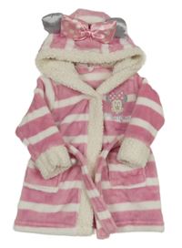 Růžovo-bílý pruhovaný plyšový župan s Minnie a kapucí Disney