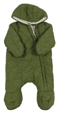 Khaki prošívaná šusťáková zimní kombinéza s kapucí PRIMARK