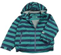 Tmavomodro-zelená pruhovaná šusťáková jarní bunda s kapucí POCOPIANO