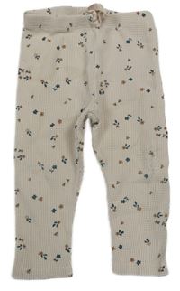 Smetanové žebrované tepláky s kytičkami ZARA