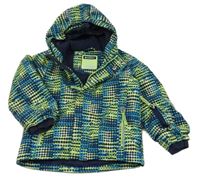 Modrozeleno-limetkovo-tmavomodrá vzorovaná šusťáková zimní lyžařská bunda s kapucí killtec