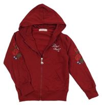 Bordó prepínaci mikina s nápismi a růžemi a kapucňou