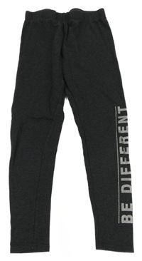 Tmavošedé melírované teplákové legíny s nápisem Page one young