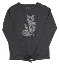 Tmavosivé tričko s líškou a uzlom YIGGA