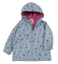 Světlemodrá nepromokavá jarní bunda s mořskými koníky a hvězdicemi a kapucí Kuniboo