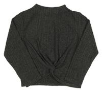 Tmavošedé melírované žebrované úpletové mikinotriko s překřížením F&F