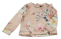 Pudrová mikina s kvietkami a mašlou a volánikmi Firetrap