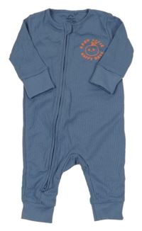 Modrý žebrovaný overal s jablíčkem a nápisy Next