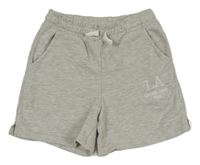 Sivé melírované teplákové kraťasy s nápismi Page one young