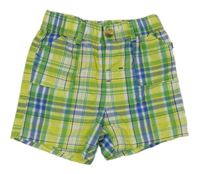 Limetkovo-bielo-zeleno-zafírové kockované plátenné kraťasy Ergee