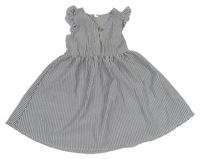 Tmavomodro-biele pruhované krepové šaty s volánikmi SHEIN