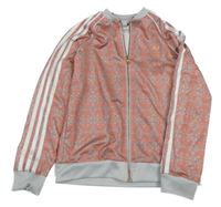 Lososovo-světlešedá vzorovaná propínací sportovní mikina Adidas