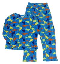 Modré plyšové pyžamo s dinosaury huLLabaLOO