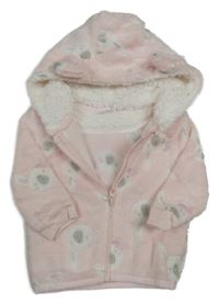 Svetloružová chlpatá bunda s pejsky a kapucňou s uškami PURE&SOFT