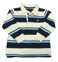 Krémovo-tmavomodro-modré pruhované polo tričko s výšivkou