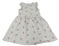 Svetlosivé melírované bavlnené šaty s motýly H&M